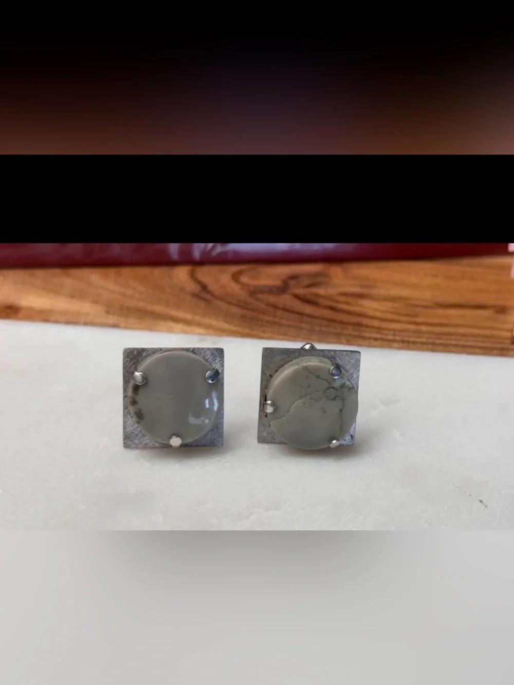 Vintage mid-century Destino cufflinks feature distinctive domed gray stones.